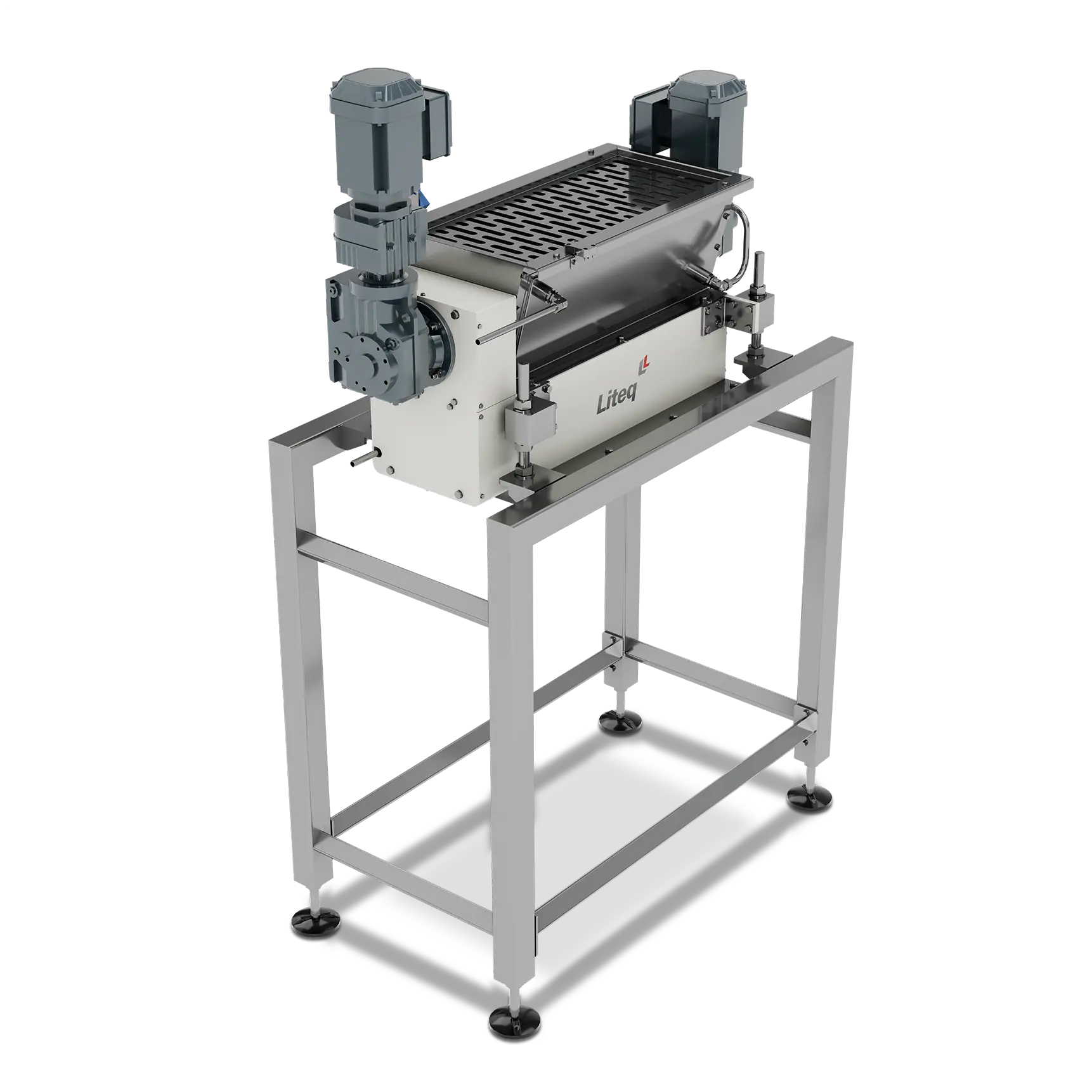 Liteq industrial equipment with an elevated metal structure and two attached motors, used for industrial processes.