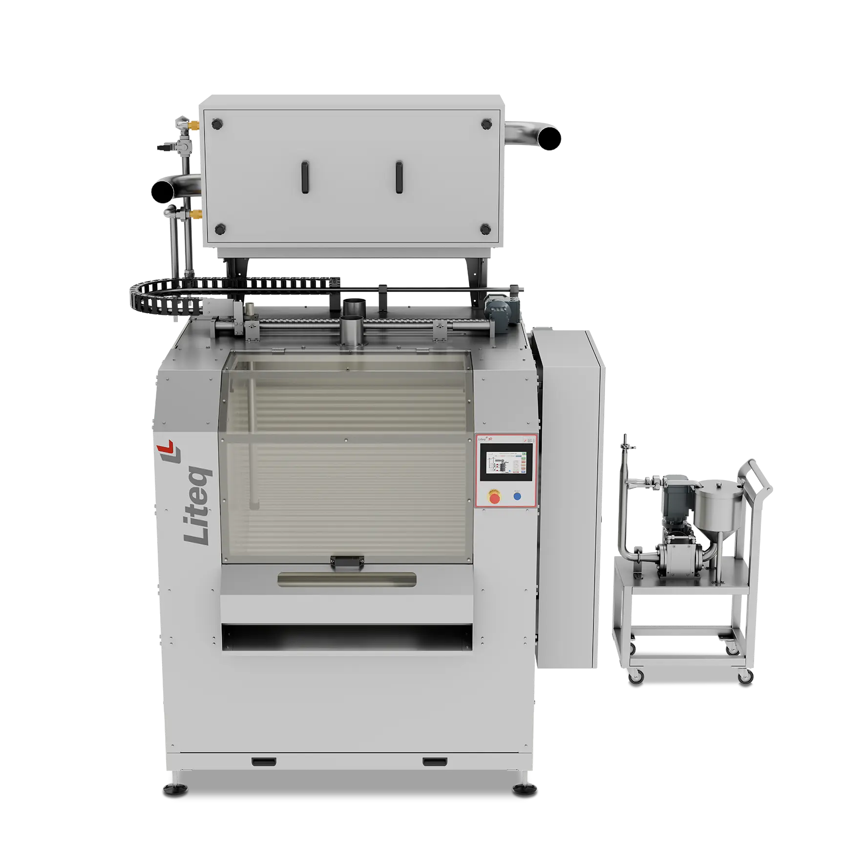 Liteq equipment for coating and polishing solid products with chocolate or syrup