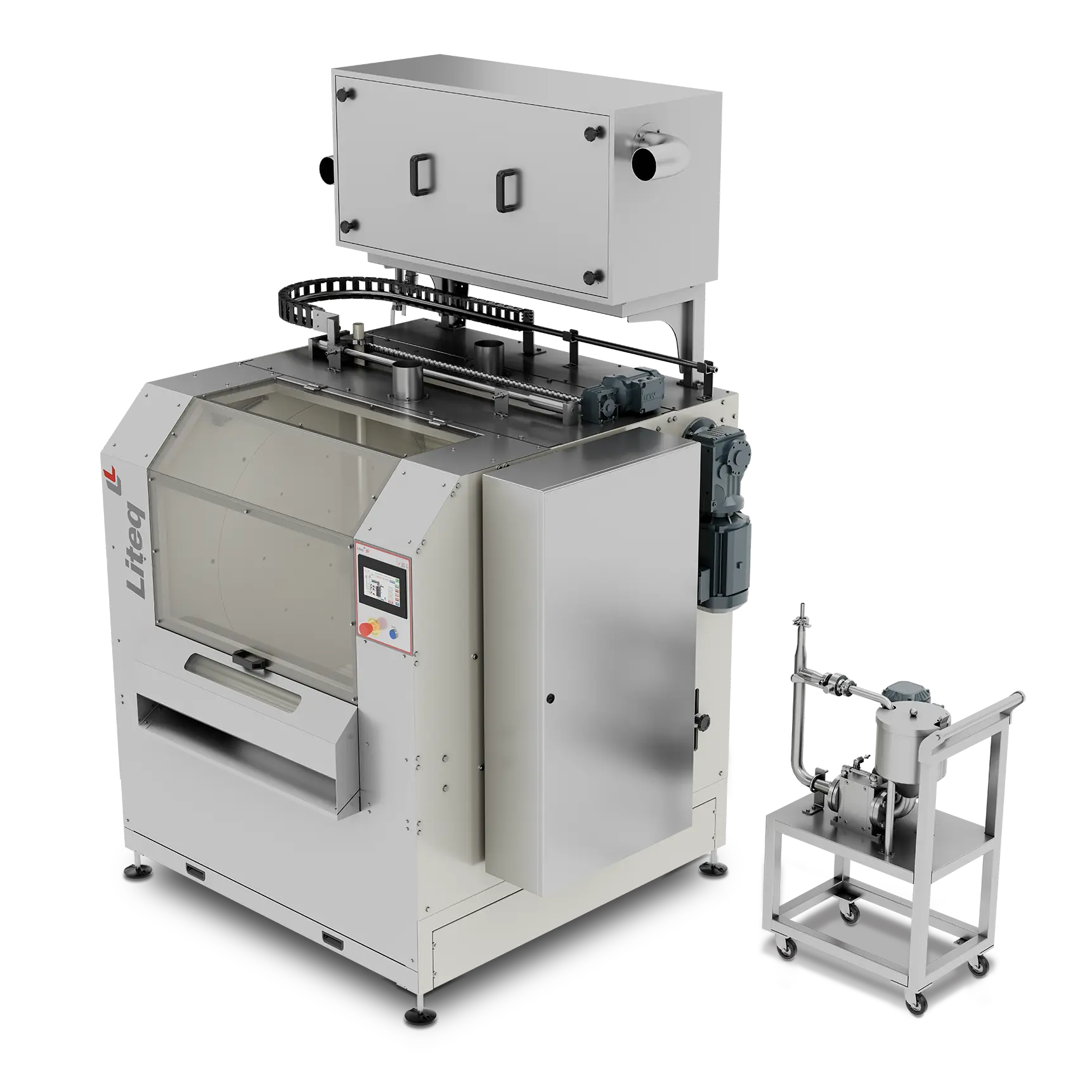 Drageadeira-1722×1722 Equipamento Liteq para cobertura e polimento de produtos sólidos com chocolate ou xarope