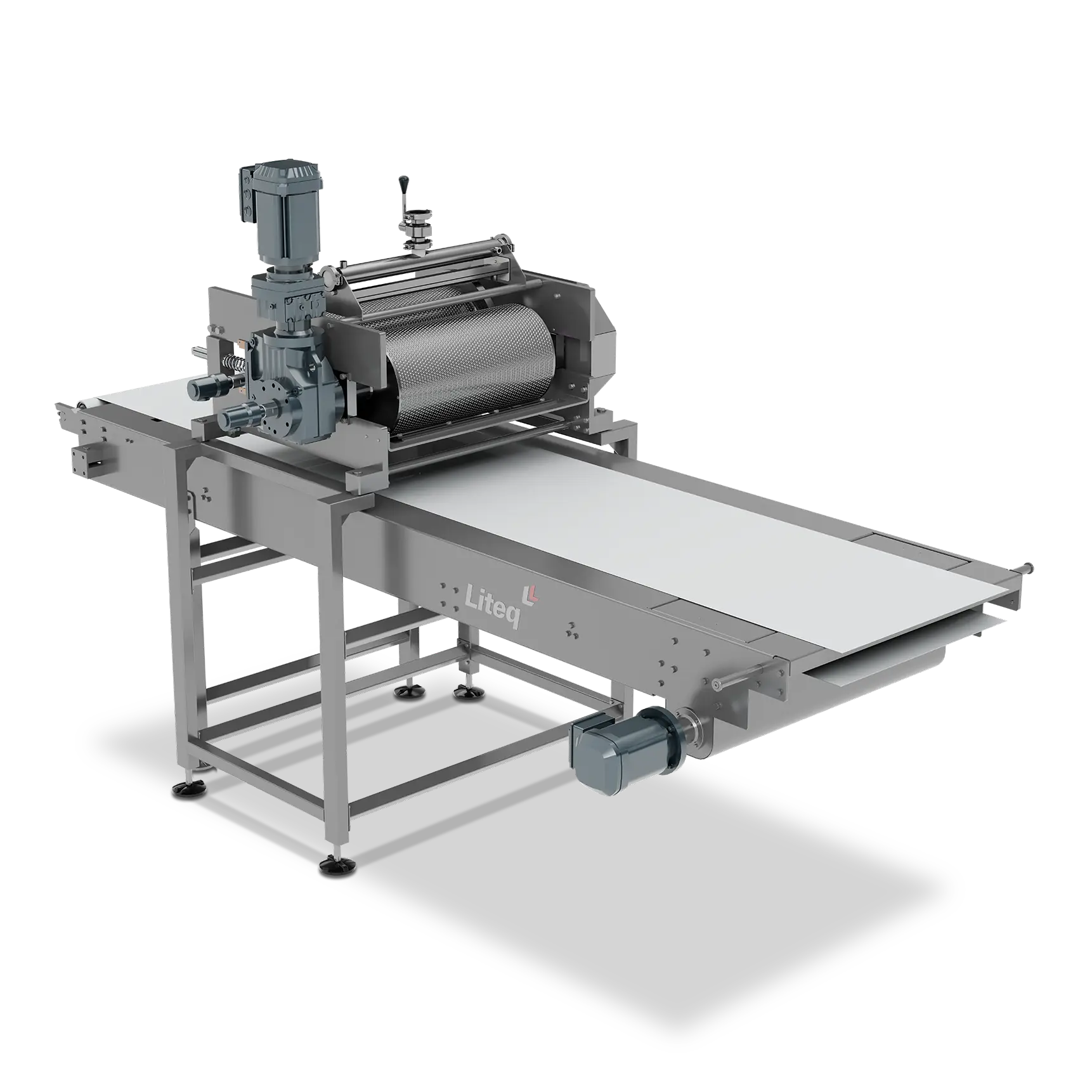Liteq industrial machine with textured roller and conveyor belt.