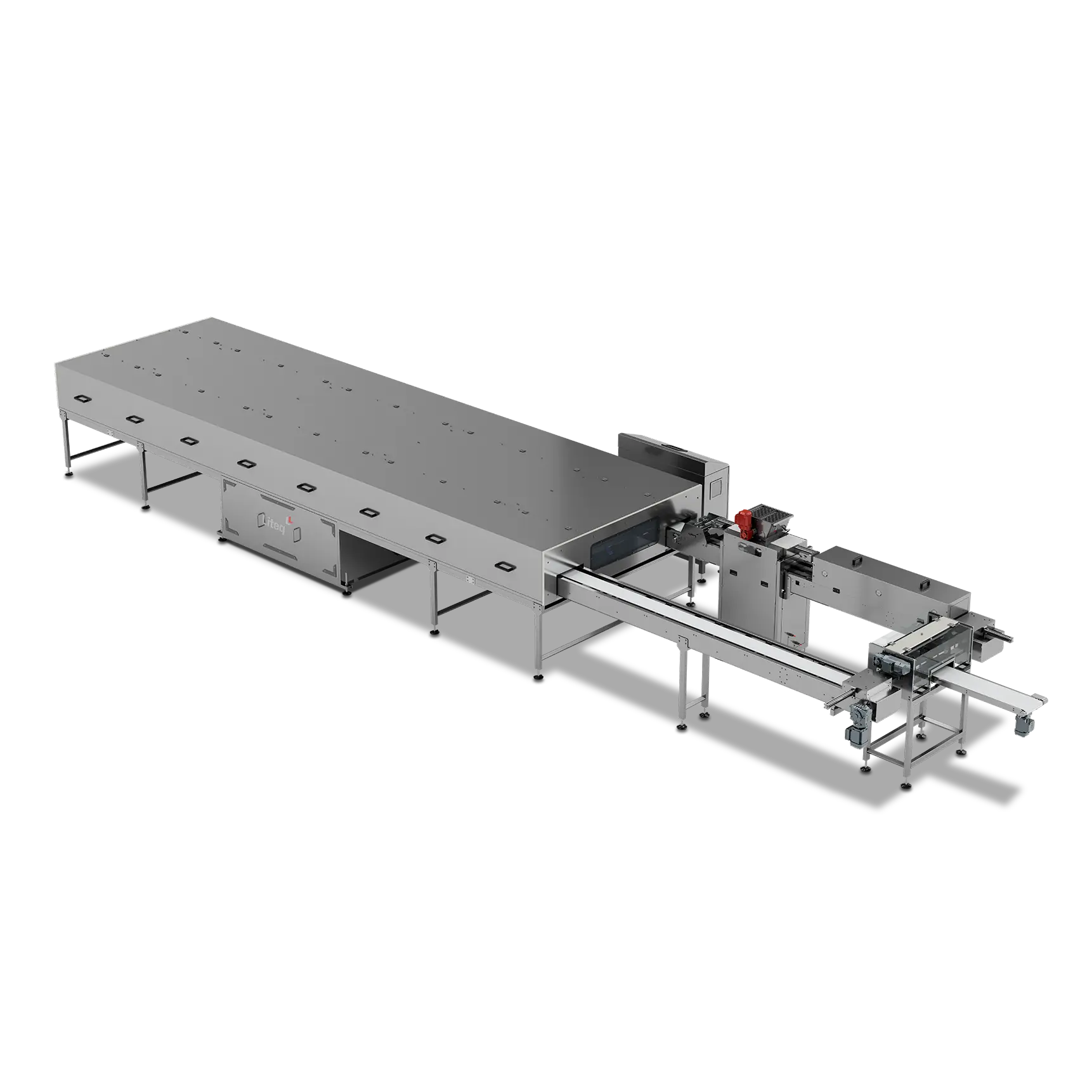 Liteq production line system with conveyor belt and processing chamber.
